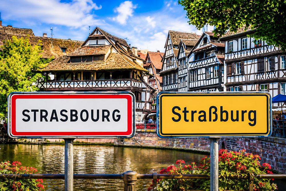 A photo montage illustrating why governments change place names such as Strasbourg and Straßburg